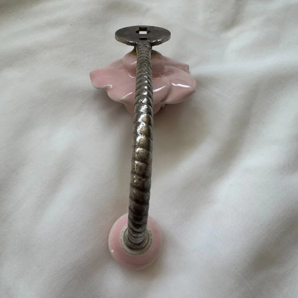 EUC, Anthropologie Floral Ceramic Wall Hook, Light Dusty Pink / Silver, One Size